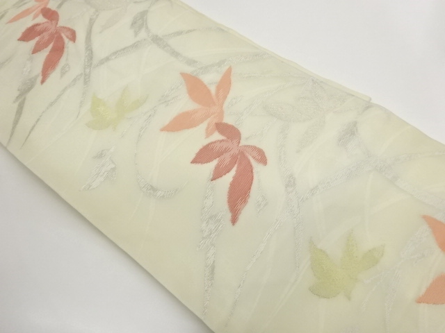 JAPANESE KIMONO / NAGOYA OBI FOR SUMMER / WOVEN FLOWER & PLANT 